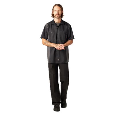 Dickies Two-Tone Short Sleeve Work Shirt, Black/Charcoal, 2X
