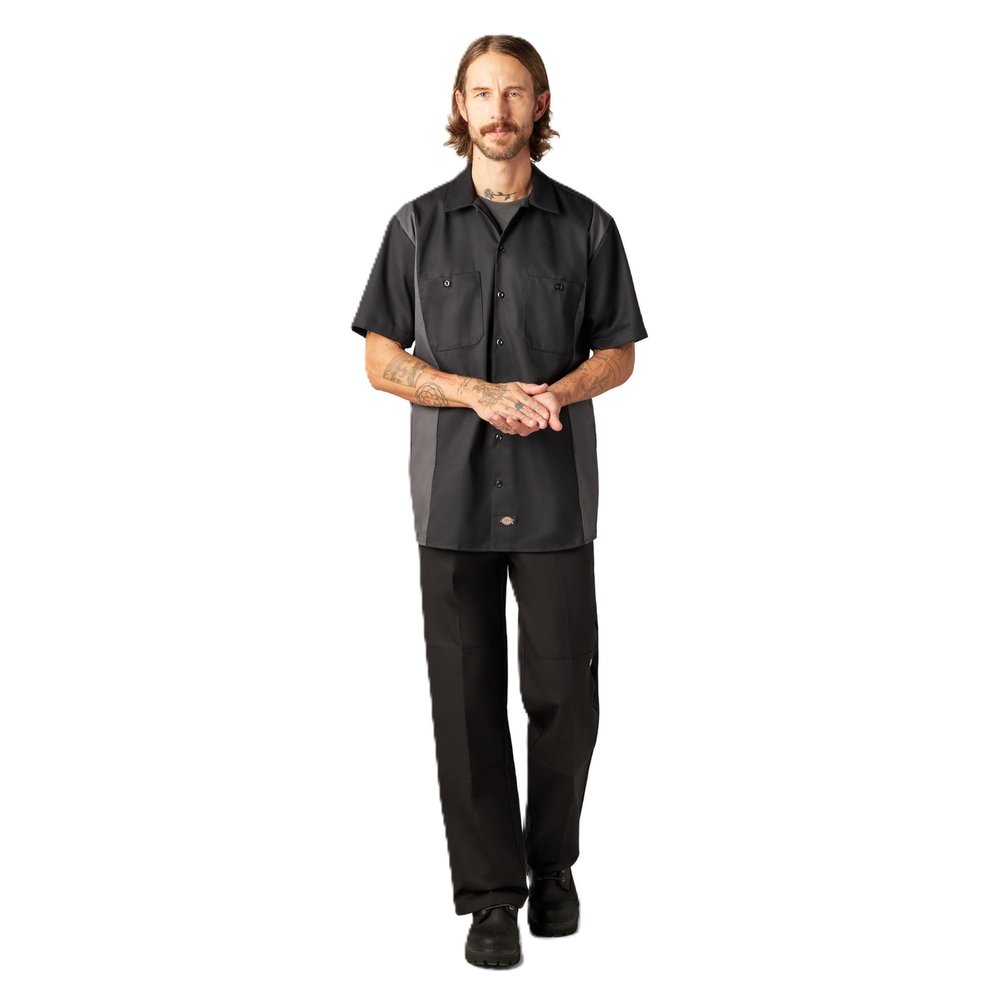 Dickies Two-Tone Short Sleeve Work Shirt, Black/Charcoal, 2X