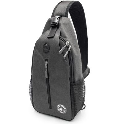 Brazos Crossbody Sling Hiking Daypack, 6 Pocket Design, Removable Phone Compartment, Headphone Accessible Hole, Reversible Shoulder Strap, Hiking Accessory, Grey