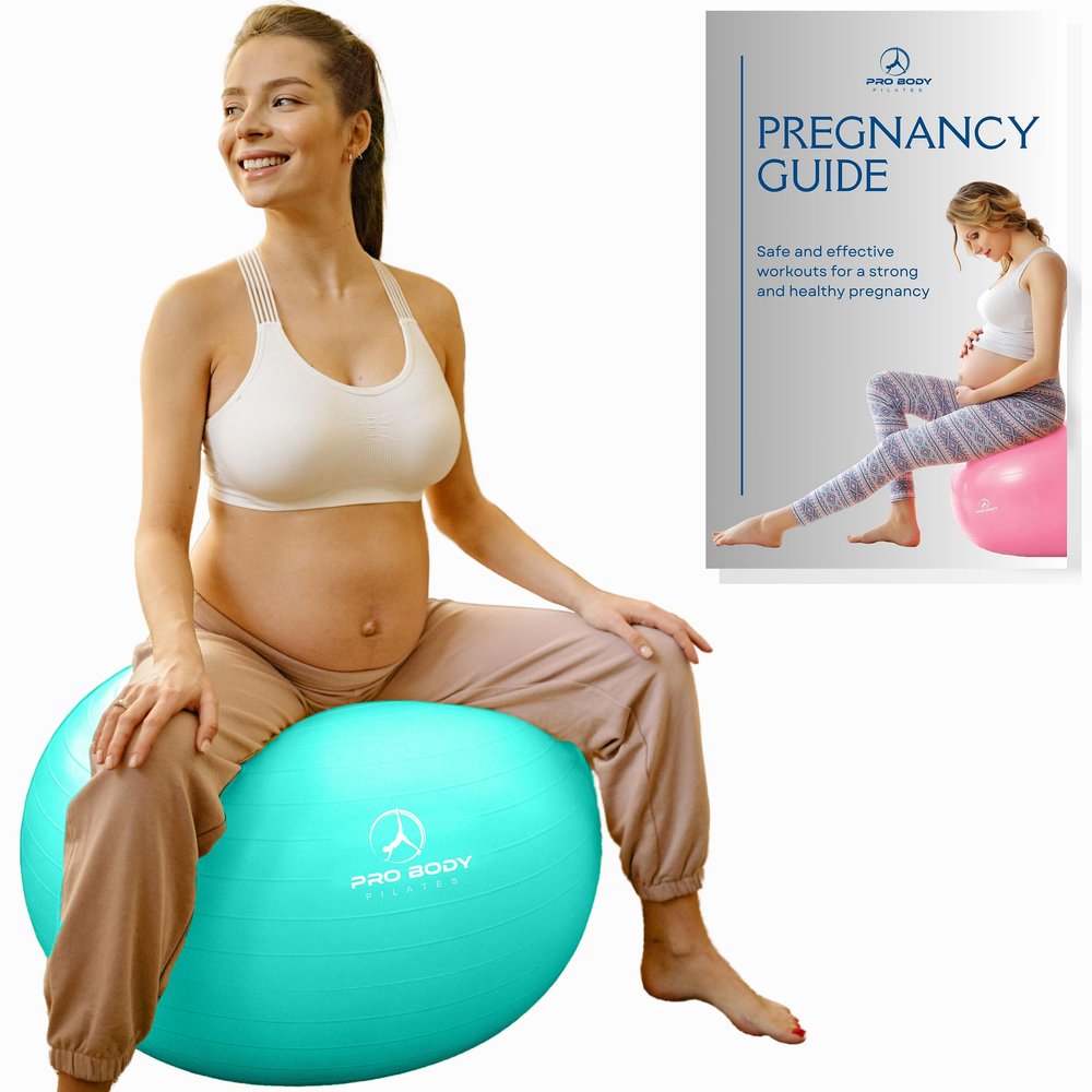 ProBody Pilates Pregnancy Ball - Yoga Ball for Pregnancy with Book, Prenatal, Labor & Postnatal Maternity Exercise (Aqua, 55 cm)