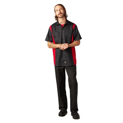 Dickies Two-Tone Short Sleeve Work Shirt, Black/English RED, M