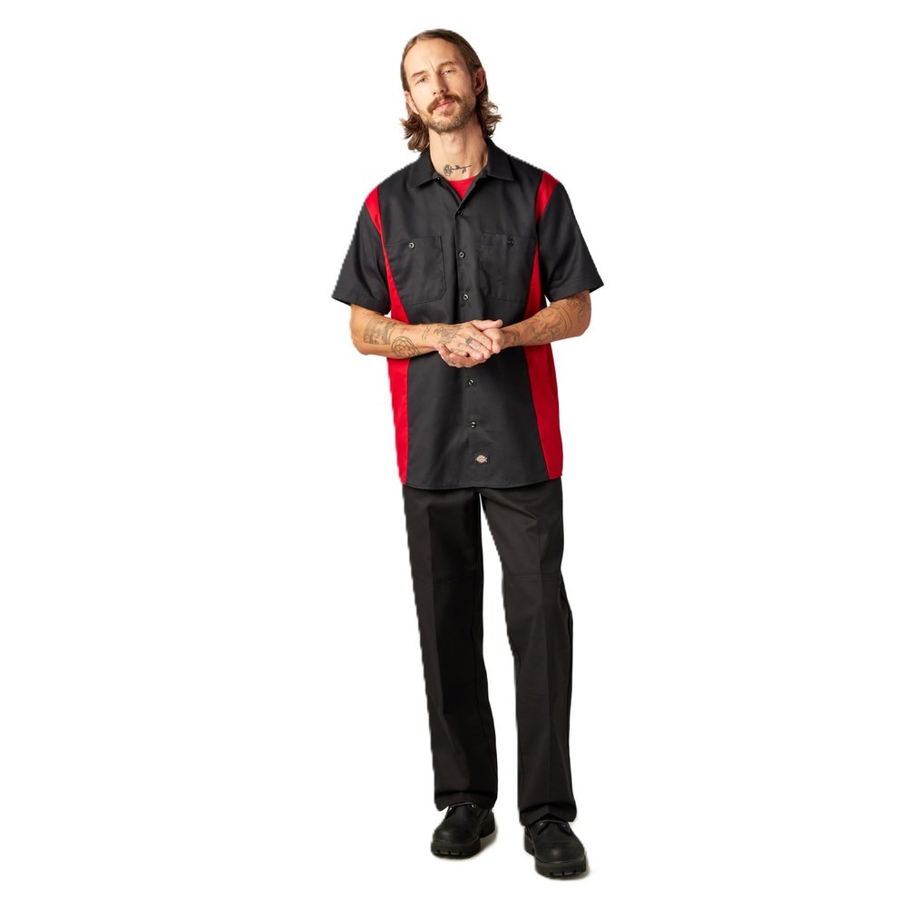 Dickies Two-Tone Short Sleeve Work Shirt, Black/English RED, M