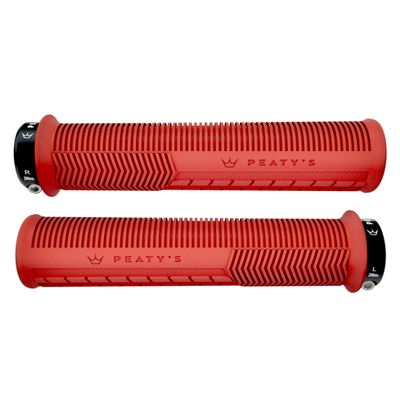 Peaty's Monarch Bicycle Grips - Mushroom/Red/Thick - Trail Comfort, Durable, Ergonomic Finger Bar, Thumb Pad, All Day Riding, All Weather, All Terrain