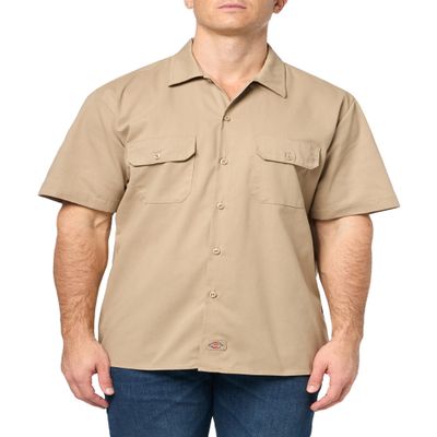 Dickies Flex Slim Fit Short Sleeve Work Shirt, Desert Sand, 2X