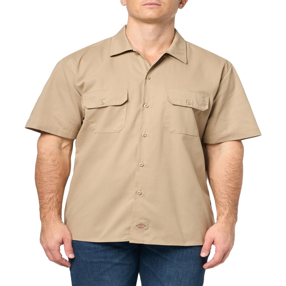 Dickies Flex Slim Fit Short Sleeve Work Shirt, Desert Sand, 2X