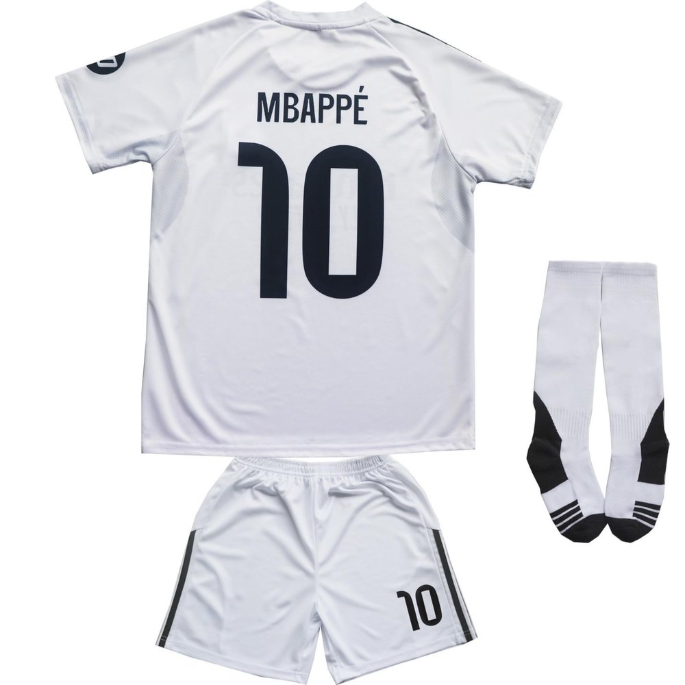 ORGBRAIN 2025/2026 Home #10 New Football Soccer Kids Jersey Shorts Socks Set Youth Sizes (White, 28)