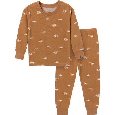 Modern Moments by Gerber Toddler Boys' Hacci Snug Fit 2-Piece Pajama Set, Light Medium Brown Cars, 5T