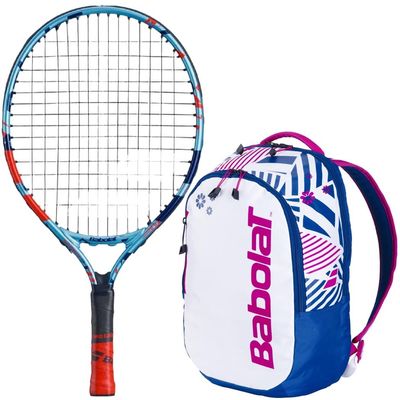 Babolat Ballfighter 17 Inch Jr Tennis Racquet (Blue/Red) Bundled w a Tennis Backpack (White/Blue/Pink)