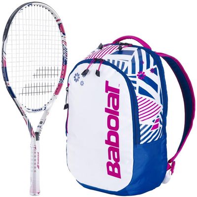 Babolat B'Fly 21 Inch Jr Tennis Racquet Bundled w a Babolat Tennis Backpack (White/Blue/Pink)