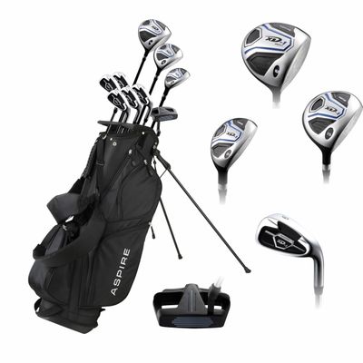 Aspire XD1 Men's Complete Left & Right Handed Golf Club Set | Complete Regular & Tall Mens Golf Clubs Set | 3 HC's, Lightweight Shafts & Spacious Stand Bag w/Storage Pockets & Dual Carrying Straps