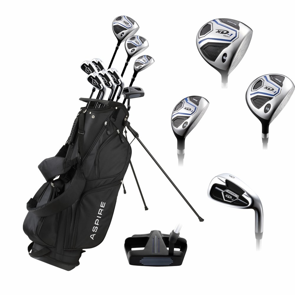 Aspire XD1 Men's Complete Left & Right Handed Golf Club Set | Complete Regular & Tall Mens Golf Clubs Set | 3 HC's, Lightweight Shafts & Spacious Stand Bag w/Storage Pockets & Dual Carrying Straps