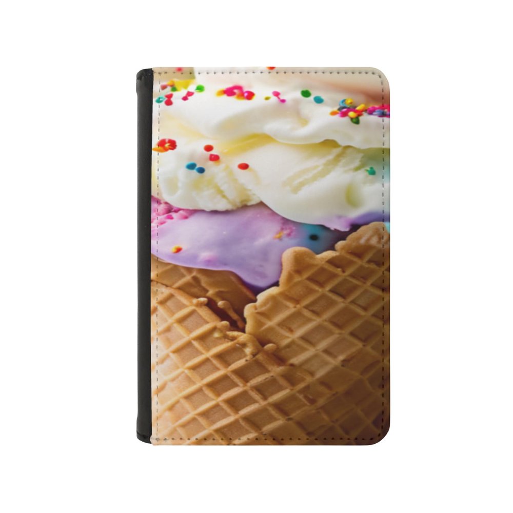 Art and Beyond Leatherette Passport Wallet with Card Storage Pockets Ice Cream Cone Cover Novelty Icre Cream Cones Cute Food Lovers Snack Dessert Design Fun Design Passport Holder Case, Black