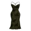 SOLY HUX Women's Floral Mesh Bodycon Cami Dress Cowl Neck Sleeveless Cocktail Party Wedding Guest Long Maxi Dresses Army Green Floral XX-Small view 1