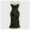 SOLY HUX Women's Floral Mesh Bodycon Cami Dress Cowl Neck Sleeveless Cocktail Party Wedding Guest Long Maxi Dresses Army Green Floral XX-Small view 3
