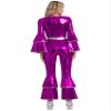 Alvivi Womens 70s 80s Hippie Disco Dance Costume Metallic Shiny Bell Bottom Jumpsuit Dancewear Purple X-Large view 2