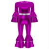 Alvivi Womens 70s 80s Hippie Disco Dance Costume Metallic Shiny Bell Bottom Jumpsuit Dancewear Purple X-Large view 3