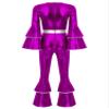Alvivi Womens 70s 80s Hippie Disco Dance Costume Metallic Shiny Bell Bottom Jumpsuit Dancewear Purple X-Large view 4