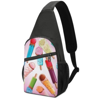 Sling Backpack for Women Men Crossbody Chest Bag Travel Many Colored Ice Cream Daypack Shoulder Bag for Hiking