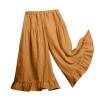 Toddler Baby Girls Cotton Linen Wide Leg Pants Solid Color Ruffles Hem Loose Pants School Uifrm (Yellow, 6-8 Years) view 1
