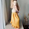 Toddler Baby Girls Cotton Linen Wide Leg Pants Solid Color Ruffles Hem Loose Pants School Uifrm (Yellow, 6-8 Years) view 2