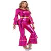 Alvivi Womens 70s 80s Hippie Disco Dance Costume Metallic Shiny Bell Bottom Jumpsuit Dancewear Hot Pink XX-Large view 2