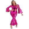 Alvivi Womens 70s 80s Hippie Disco Dance Costume Metallic Shiny Bell Bottom Jumpsuit Dancewear Hot Pink XX-Large view 3