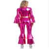 Alvivi Womens 70s 80s Hippie Disco Dance Costume Metallic Shiny Bell Bottom Jumpsuit Dancewear Hot Pink XX-Large view 4