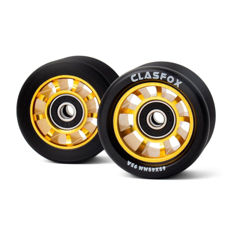 CLAS FOX 95A Speed/Derby Wheels Aluminum Roller Skate Wheels Indoor Roller Replacement Wheel (Set of 8)(Black PU Golden Core