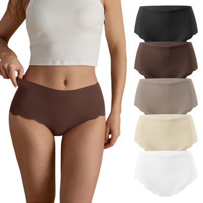 SHARICCA Seamless High Waisted Underwear for Women Cheeky Underwear Wave Edge No Show Bikini Panties Ribbed Panties Pack, 5P02, S