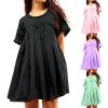 Oplxuo Babydoll Dress for Women Loose Summer Patchwork Pleated Flowy Mini Dress Crew Neck Roll Up Short Sleeve Tunic Dress Black view 1