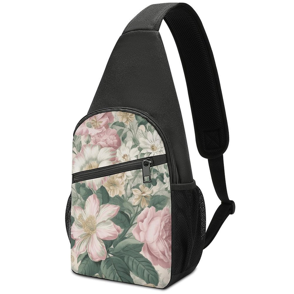Sling Backpack for Women Men Crossbody Chest Bag Travel Peach And White Flowers Daypack Shoulder Bag for Hiking