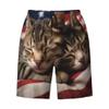 URVIP Men's US-Flag Animal Printed Shorts Athletic Casual Hawaiian Shorts Quick Dry Drawstring Beach Shorts Cat-01 S view 1