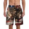 URVIP Men's US-Flag Animal Printed Shorts Athletic Casual Hawaiian Shorts Quick Dry Drawstring Beach Shorts Cat-01 S view 2