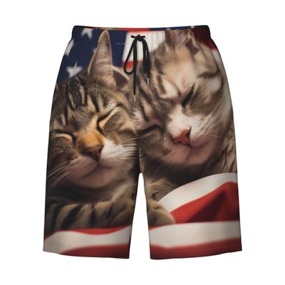 URVIP Men's US-Flag Animal Printed Shorts Athletic Casual Hawaiian Shorts Quick Dry Drawstring Beach Shorts Cat-02 M