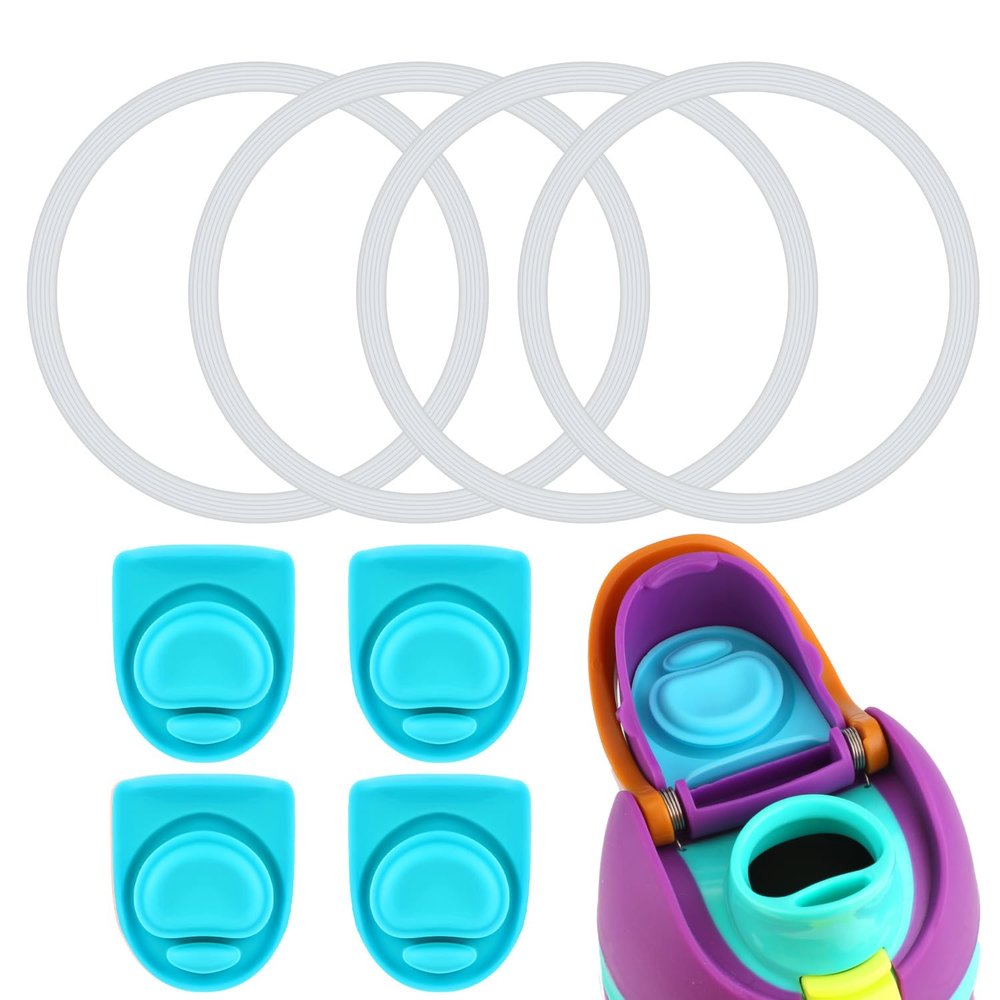 4pcs Water Bottle Seal Ring & 4pcs Replacement Stopper for Owala FreeSip, Silicone O Ring Top Lid Gasket Parts for Free Sip 19oz 24oz 32oz 40oz, Cap Mouth Plug Gasket Accessories, BPA-Free (Cyan)