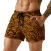 GINGTTO Mens Swimming Trunks 5 Inch with Pockets Beach Shorts for Men Summer Elastic Waist Zebra Stripe S Orange Black view 2