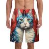 URVIP Men's US-Flag Animal Printed Shorts Athletic Casual Hawaiian Shorts Quick Dry Drawstring Beach Shorts Cat-17 XL view 2