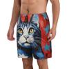 URVIP Men's US-Flag Animal Printed Shorts Athletic Casual Hawaiian Shorts Quick Dry Drawstring Beach Shorts Cat-15 XXXL view 3
