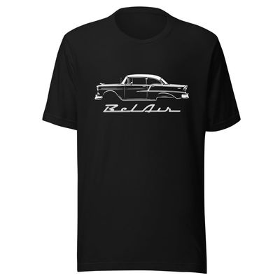 1955 Chevy Bel Air Tshirt for Classic Car Owners Antique Automotive Art tee Black