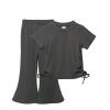 NineFit Basics Juniors Tops for Teen Girls Girls Solid Color Drawstring Short Sleeve Flared Pants Two Set Cute Kids (GY2, 3-4 Years) view 1