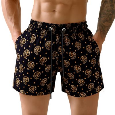 GINGTTO Mens Bathing Suit Swim Trunks Black Funny Swim Shorts Men 5 Inch Inseam Paisley Pattern L