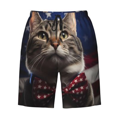 URVIP Men's US-Flag Animal Printed Shorts Athletic Casual Hawaiian Shorts Quick Dry Drawstring Beach Shorts Cat-12 XXXL