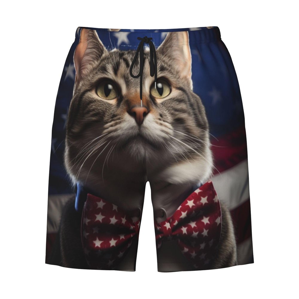 URVIP Men's US-Flag Animal Printed Shorts Athletic Casual Hawaiian Shorts Quick Dry Drawstring Beach Shorts Cat-12 XXXL