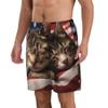 URVIP Men's US-Flag Animal Printed Shorts Athletic Casual Hawaiian Shorts Quick Dry Drawstring Beach Shorts Cat-01 XL view 3