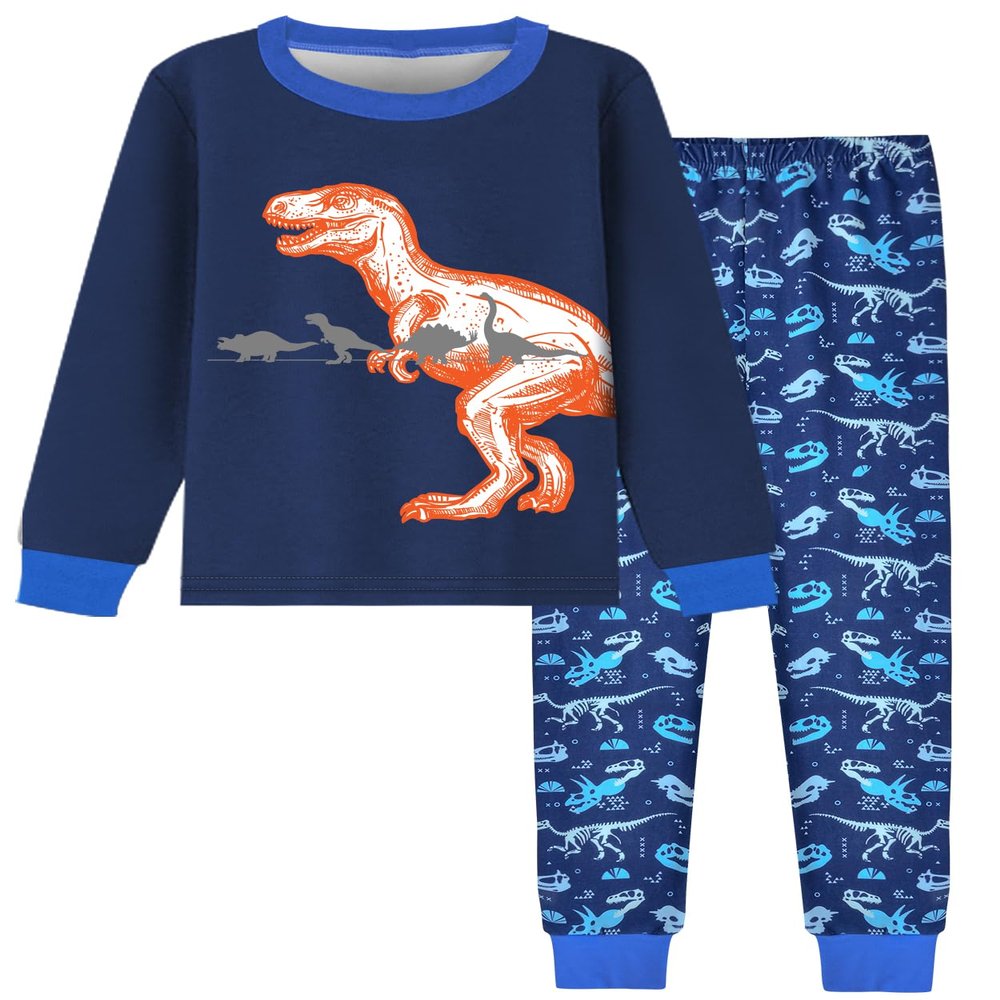 Fiodrimy Boys Pajamas 2 Pieces Pajama Set for Boy Dinosuar Long Set Sleepwear Soft & Cute for Kids 3-8 Years Blue