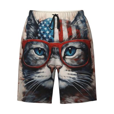 URVIP Men's US-Flag Animal Printed Shorts Athletic Casual Hawaiian Shorts Quick Dry Drawstring Beach Shorts Cat-08 XXXL