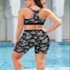 SHEKINI Women's 3 Piece Rash Guard Swimsuit Set Built-in Bra Tank Top Long Sleeve Zip Up Shirt Board Shorts Swimwear Bottom Black view 2