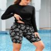 SHEKINI Women's 3 Piece Rash Guard Swimsuit Set Built-in Bra Tank Top Long Sleeve Zip Up Shirt Board Shorts Swimwear Bottom Black view 4