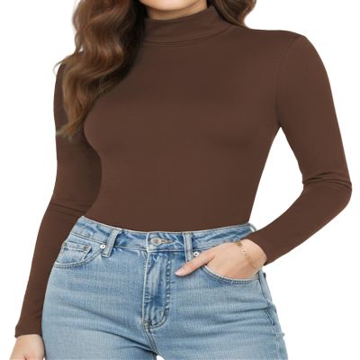 YOGINGO Women's Long Sleeve Turtleneck Top Slim Fit Lightweight Soft Stretch Thermal Base Layer Shirt Mock Neck Layering Tee Fall Winter Casual