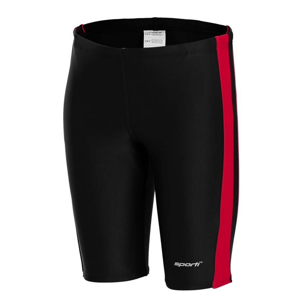 Sporti Boys' Swim Jammers - Athletic Jammer Swimsuit with Lycra Xtra Life, Durable Chlorine Resistant Fabric, Comfortable Fit, UPF 50+ for Training & Competition - Black/Red - 24